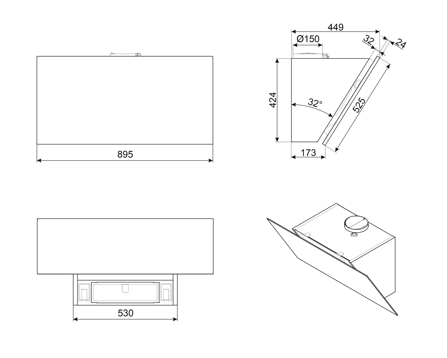 SMEG KV394MB KLASİK MAT SİYAH CAM DUVAR DAVLUMBAZ