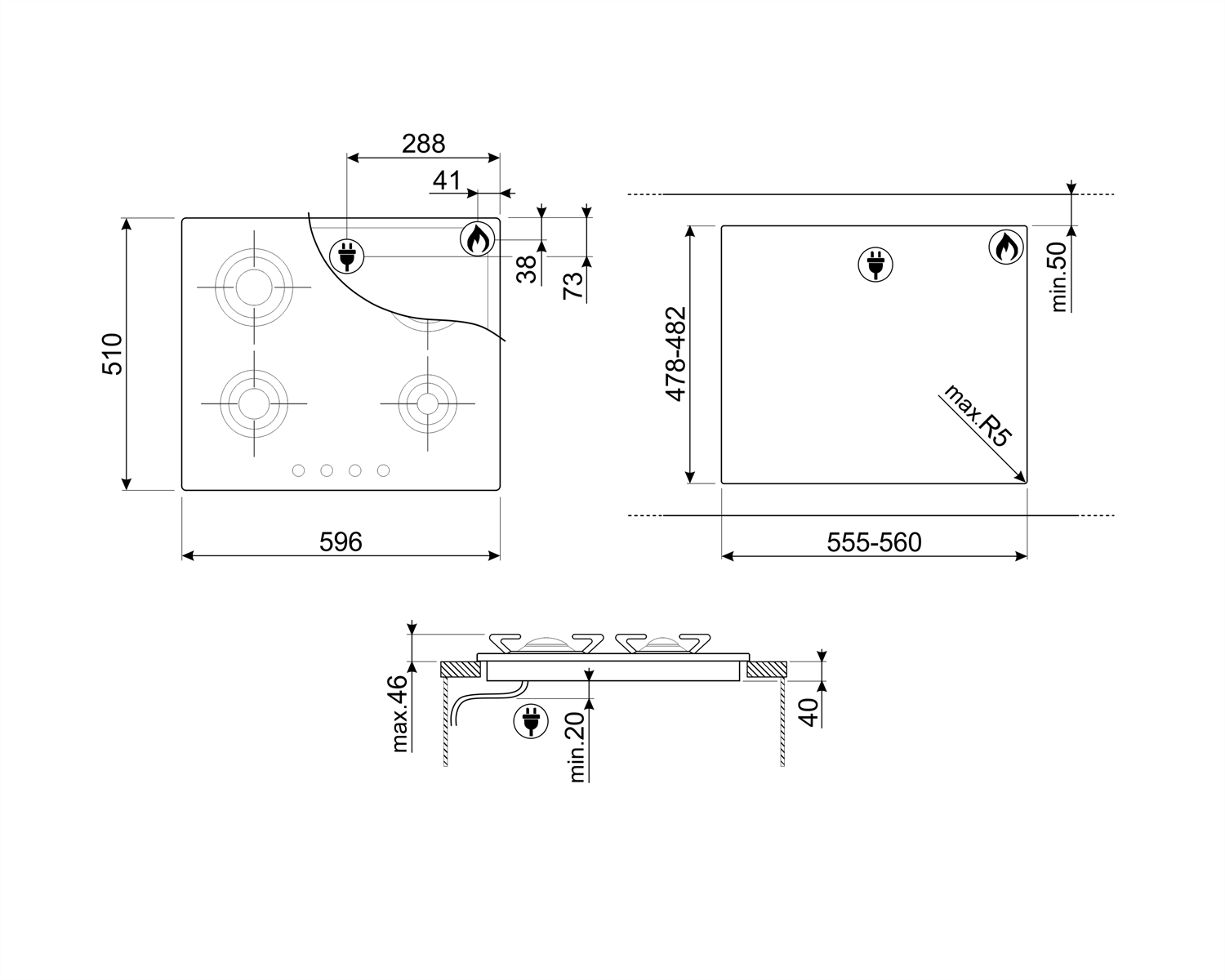 SMEG P64ES PİANO DESİGN ÇELİK GAZLI OCAK