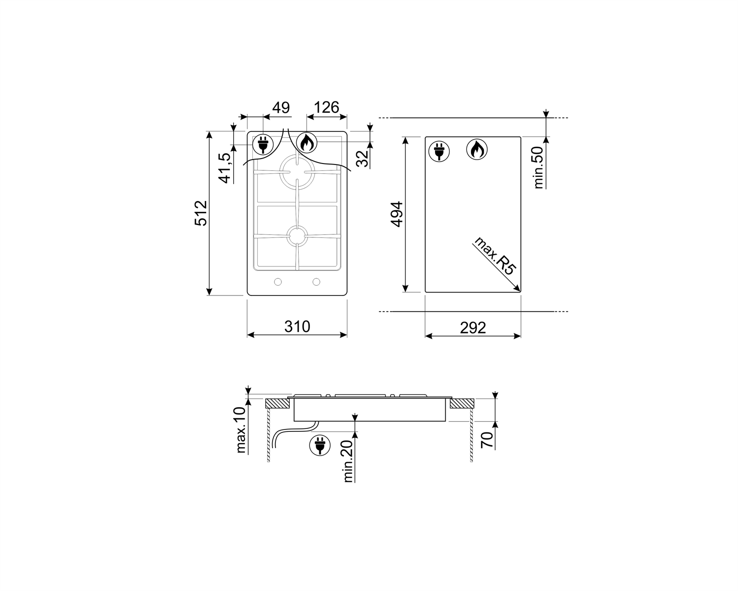 SMEG PGF32G KLASİK ÇELİK DOMİNO GAZLI OCAK