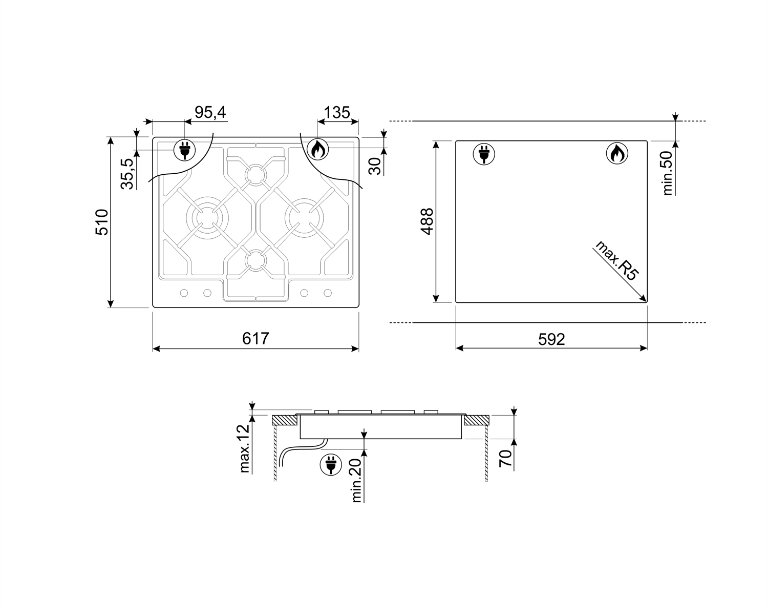 SMEG PGF64-4 KLASİK ÇELİK GAZLI OCAK