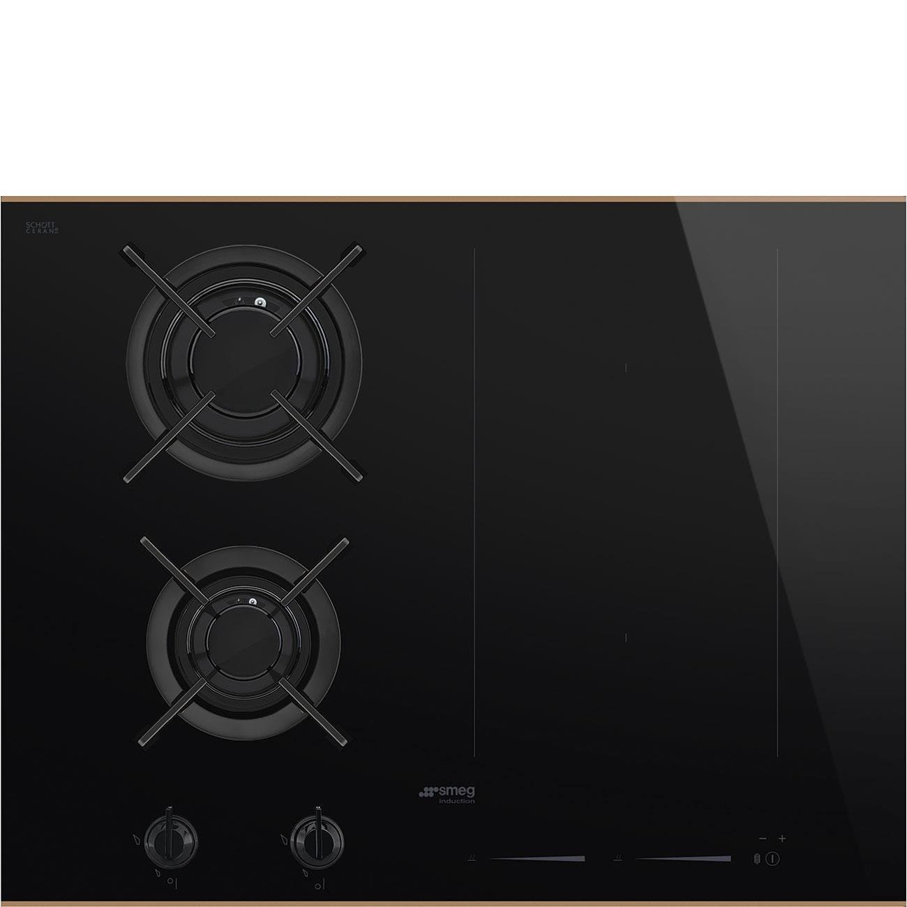 SMEG PM6643R DOLCE STİL NOVO SİYAH CAM SERAMİK BAKIR ESTETİK İNDÜKSİYONLU VE GAZ KOMBİNELİ OCAK