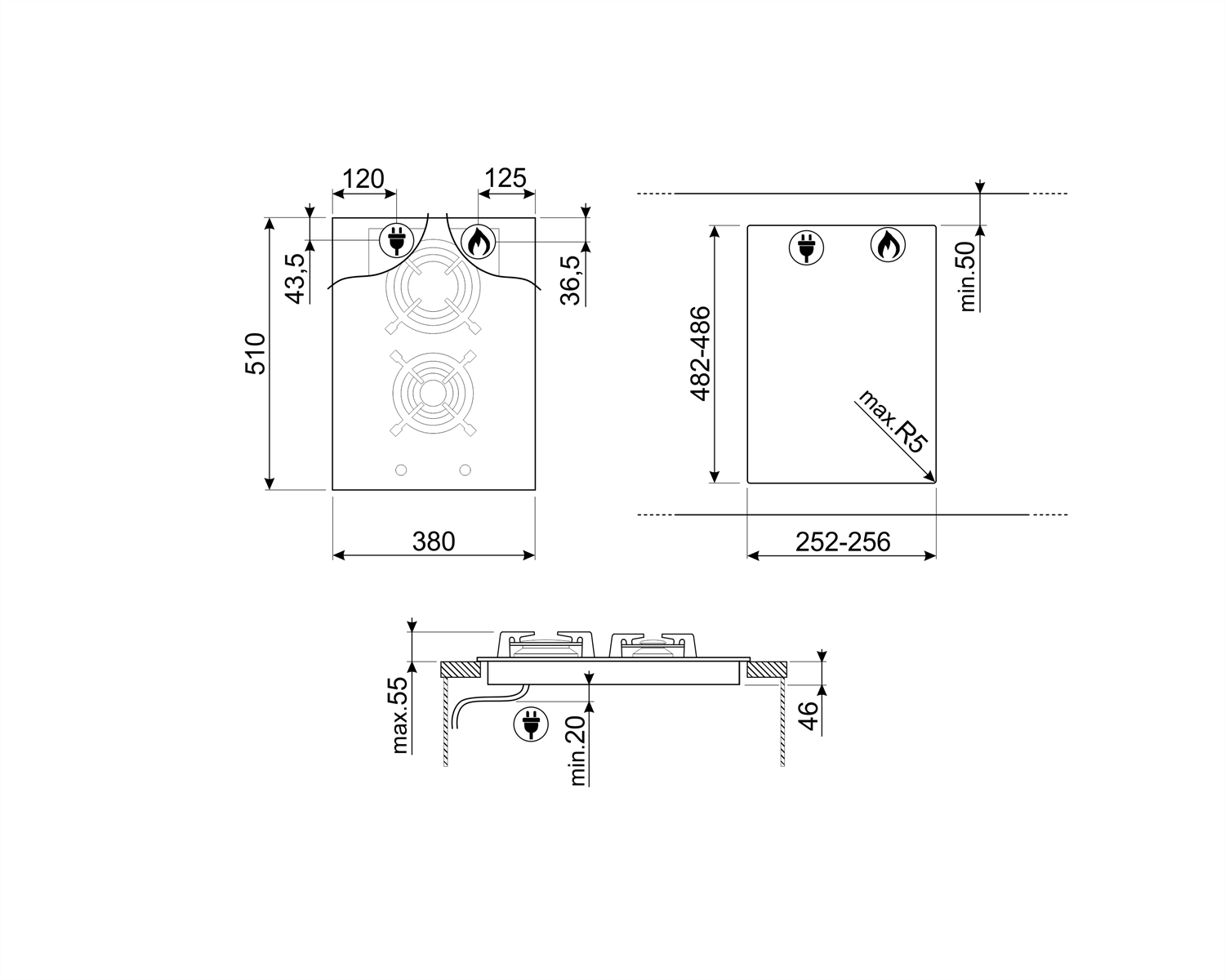 SMEG PV632CNR DOLCE STİL NOVO SİYAH CAM SERAMİK BAKIR ESTETİK GAZLI OCAK