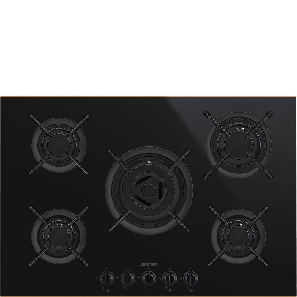 SMEG PV675CNR DOLCE STİL NOVO SİYAH CAM SERAMİK BAKIR ESTETİK GAZLI OCAK