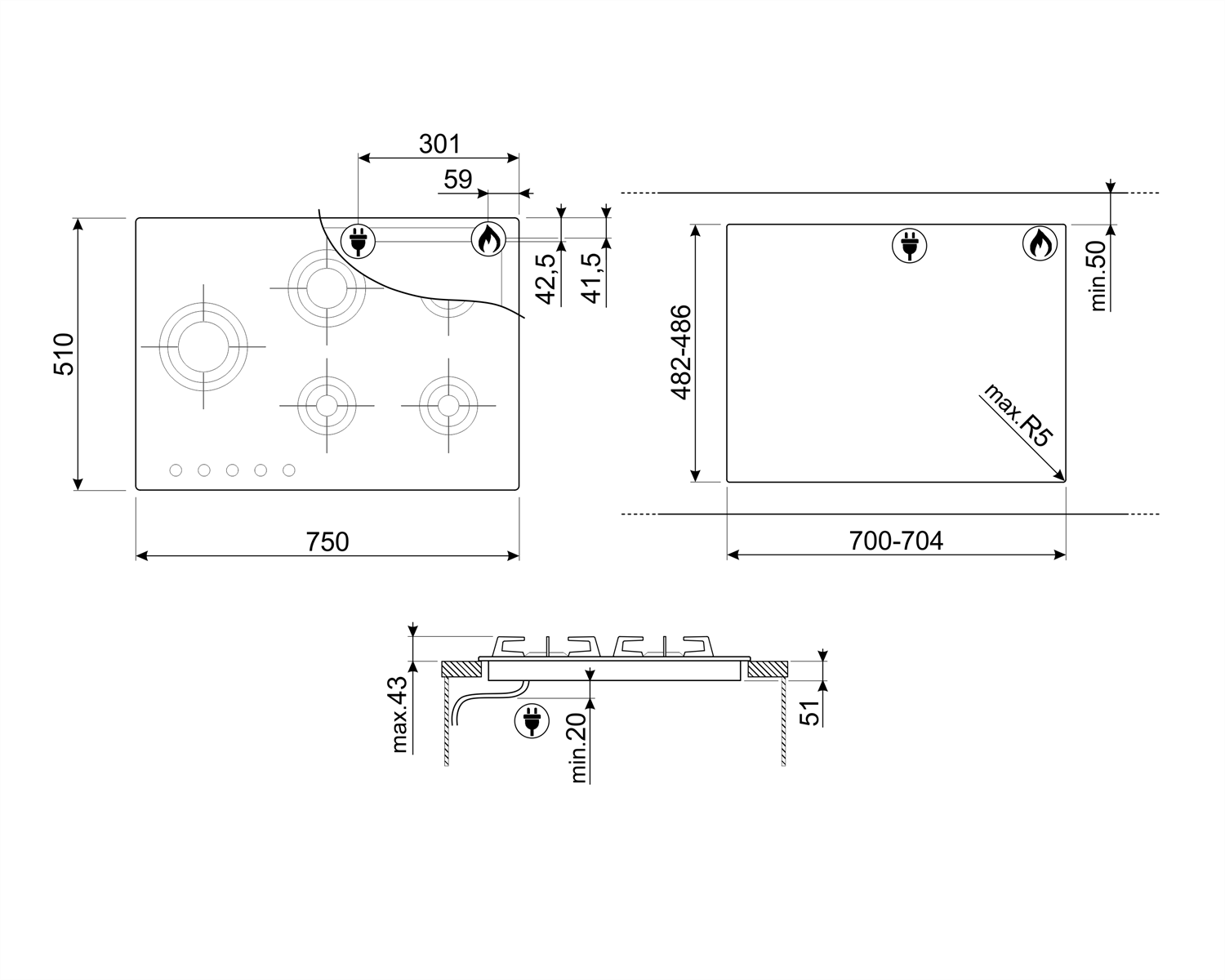 SMEG PVL675LCN DOLCE STİL NOVO SİYAH GAZLI OCAK