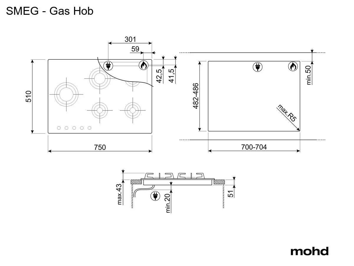 SMEG PXL675L DOLCE STİL NOVO MAT ÇELİK GAZLI OCAK