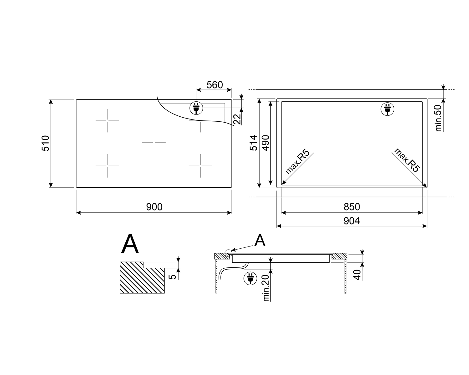 SMEG SE495ETD LİNEA SİYAH CAM SERAMİK ANKASTRE ELEKTRİKLİ OCAK