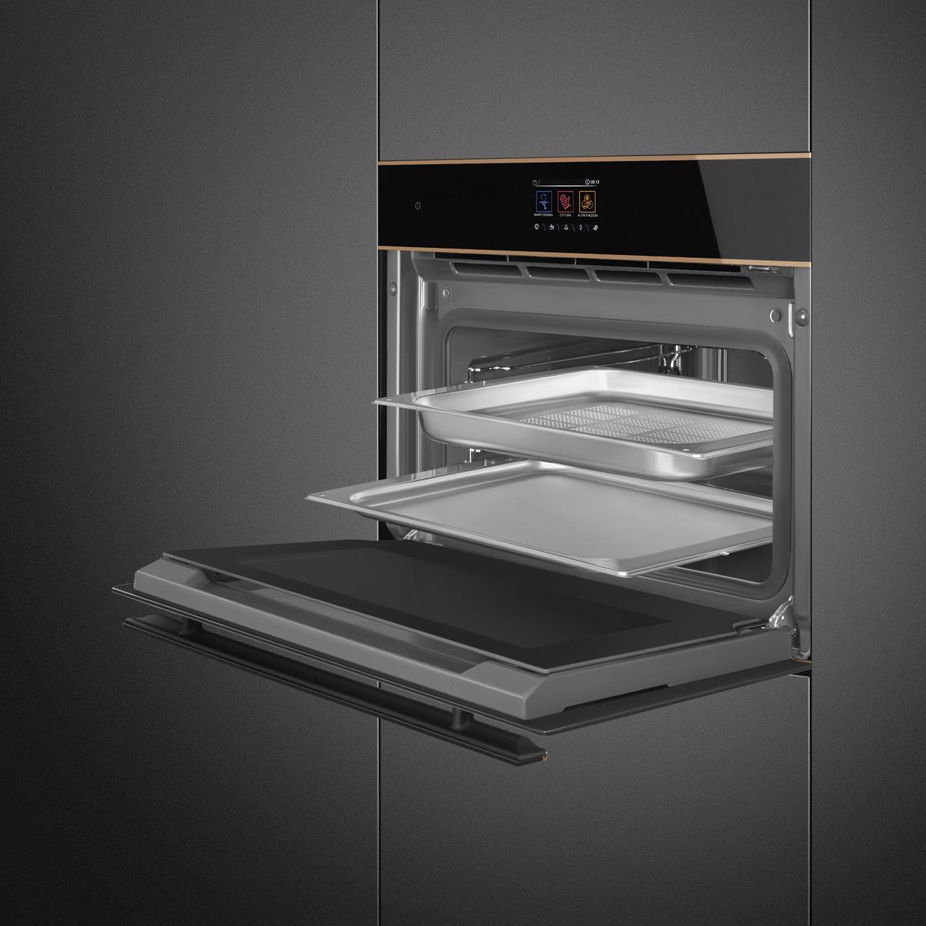 SMEG SO4604S4PNR DOLCE STİL NOVO SİYAH CAM BAKIR ESTETİK KOMBİ BUHARLI FIRIN