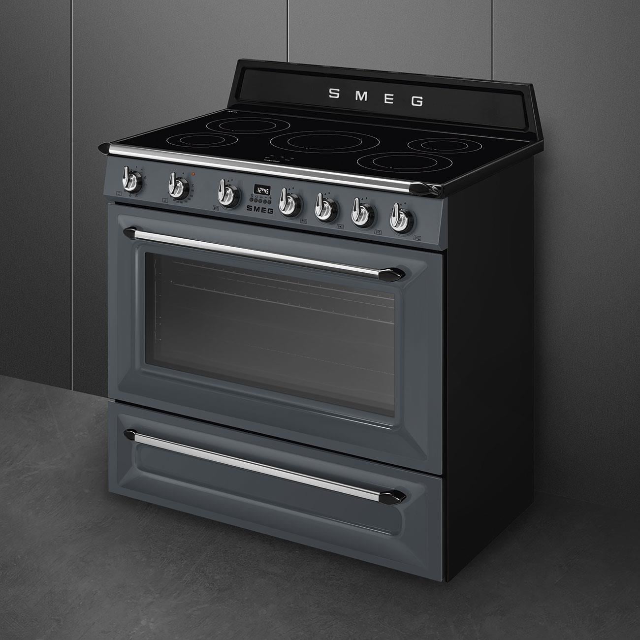 SMEG VICTORIA TR90IGR2 BARUT GRİSİ İNDÜKSİYONLU KUZİNE FIRIN 90 cm
