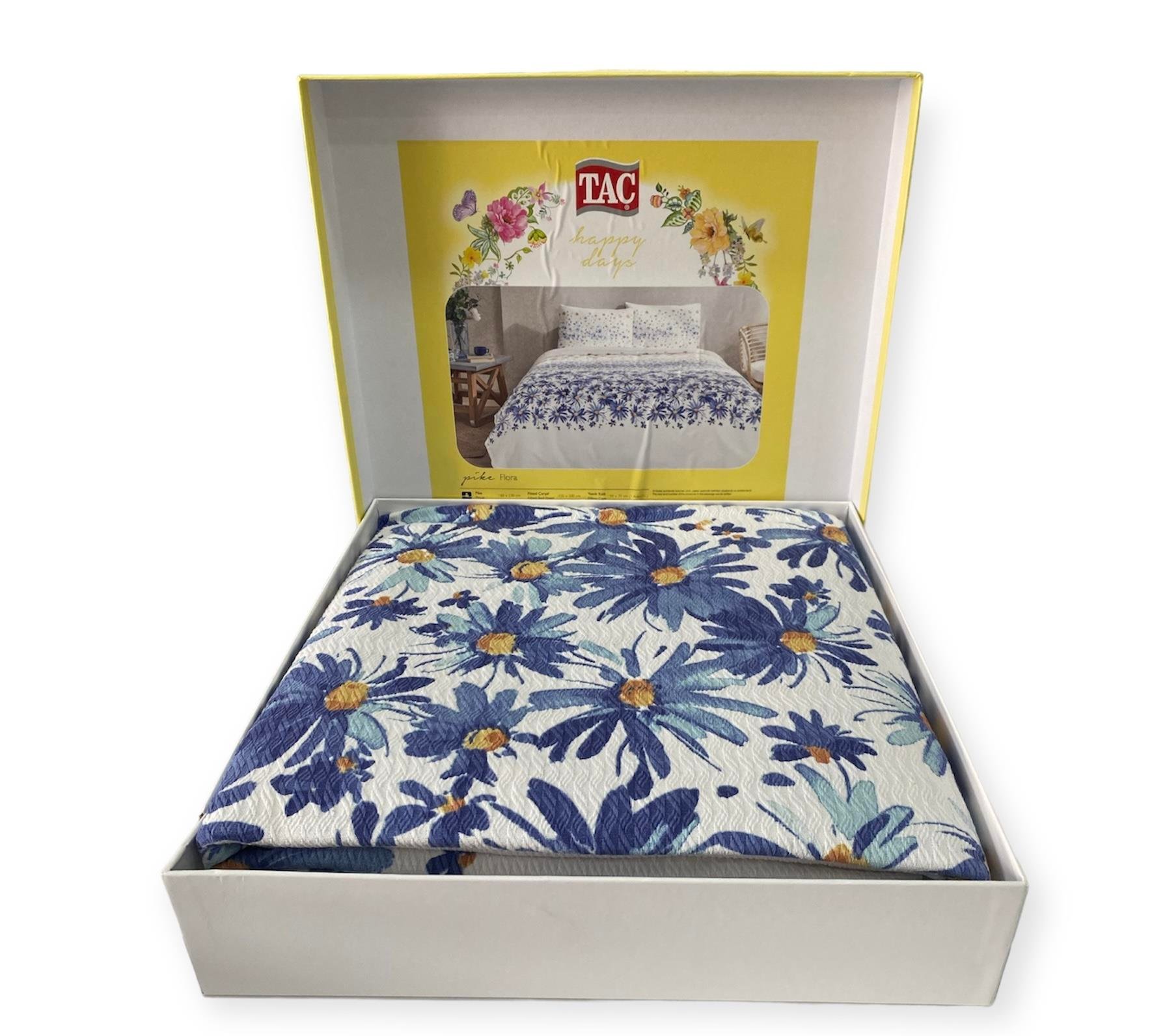 Taç Flora Çift Kişilik Pike Takımı Mavi