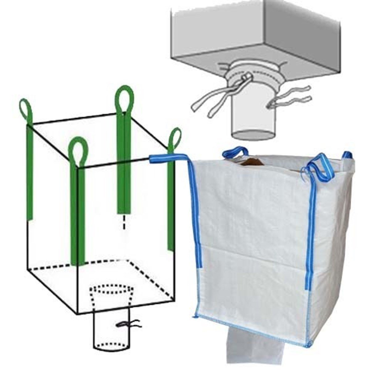 Big Bag Çuval 95X95X140 Alt Üst Bacalı Cepli