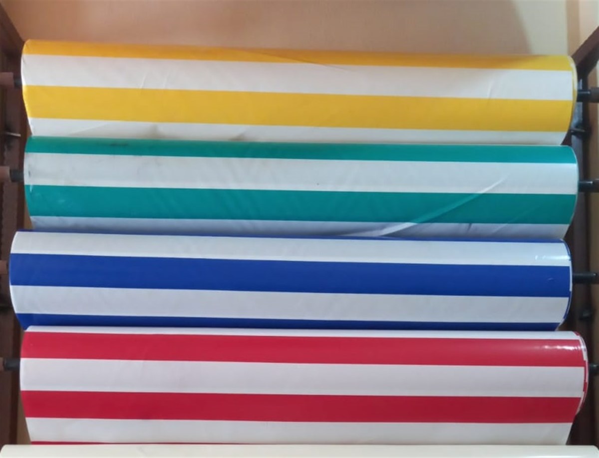 Mafsallı Tente Polyester Kumaş Çizgili Beyaz Kırmızı 