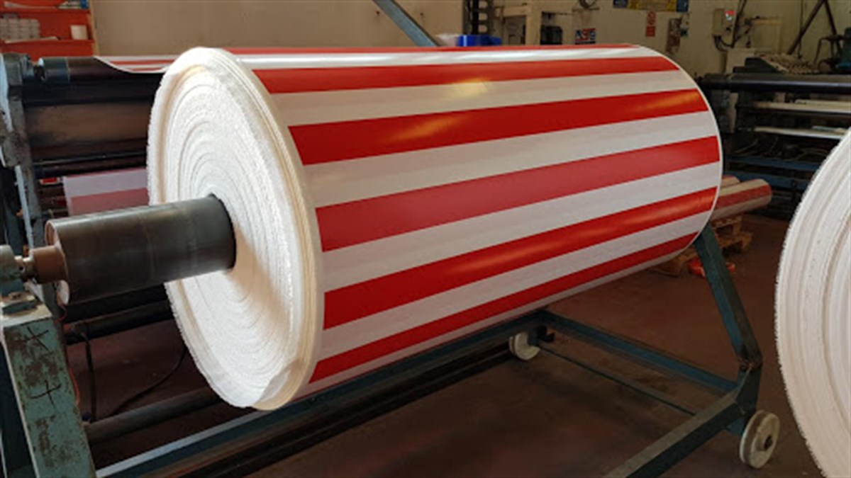 Mafsallı Tente Polyester Kumaş Çizgili Beyaz Kırmızı 