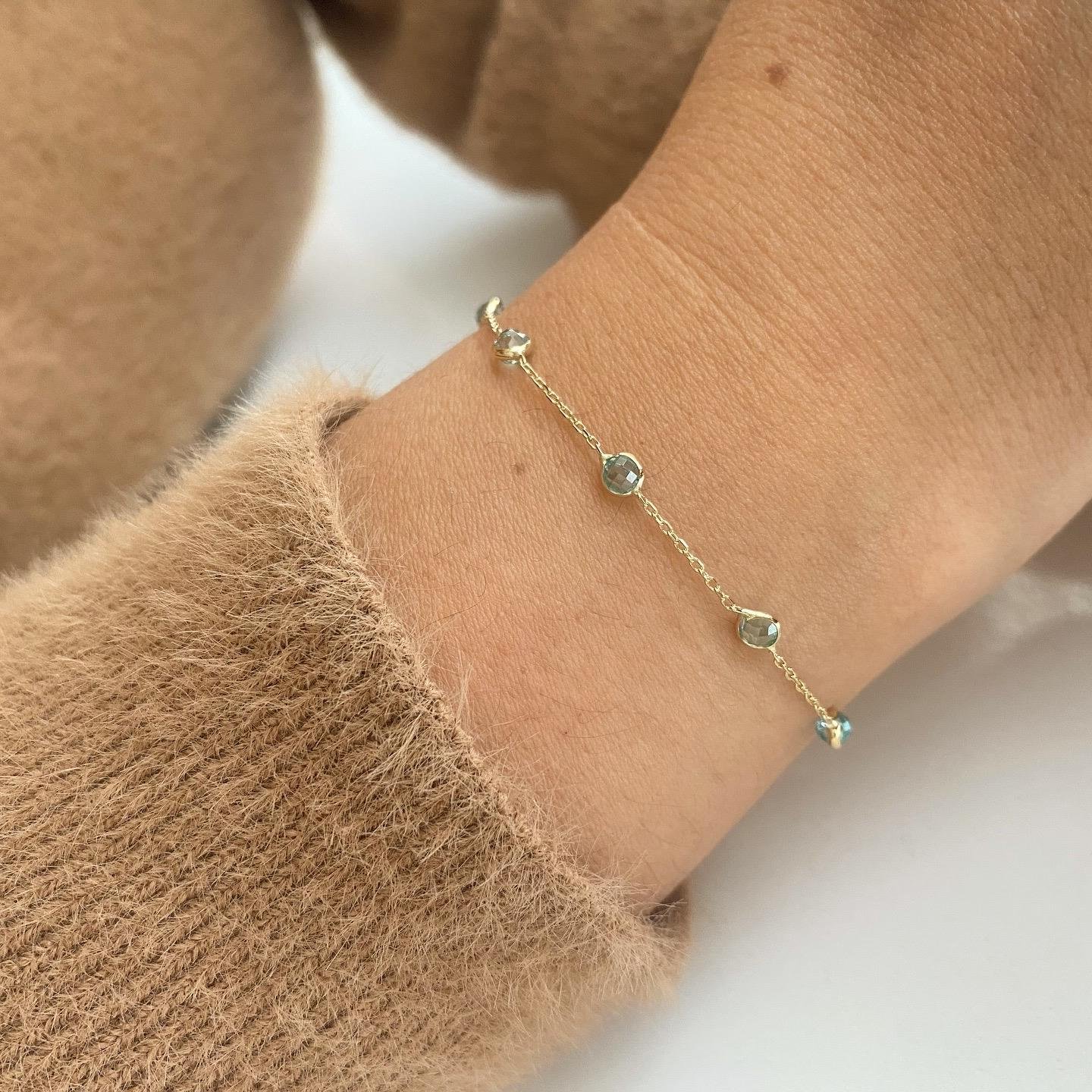 14k Akuamarin Taşlı Altın Zincir Bileklik