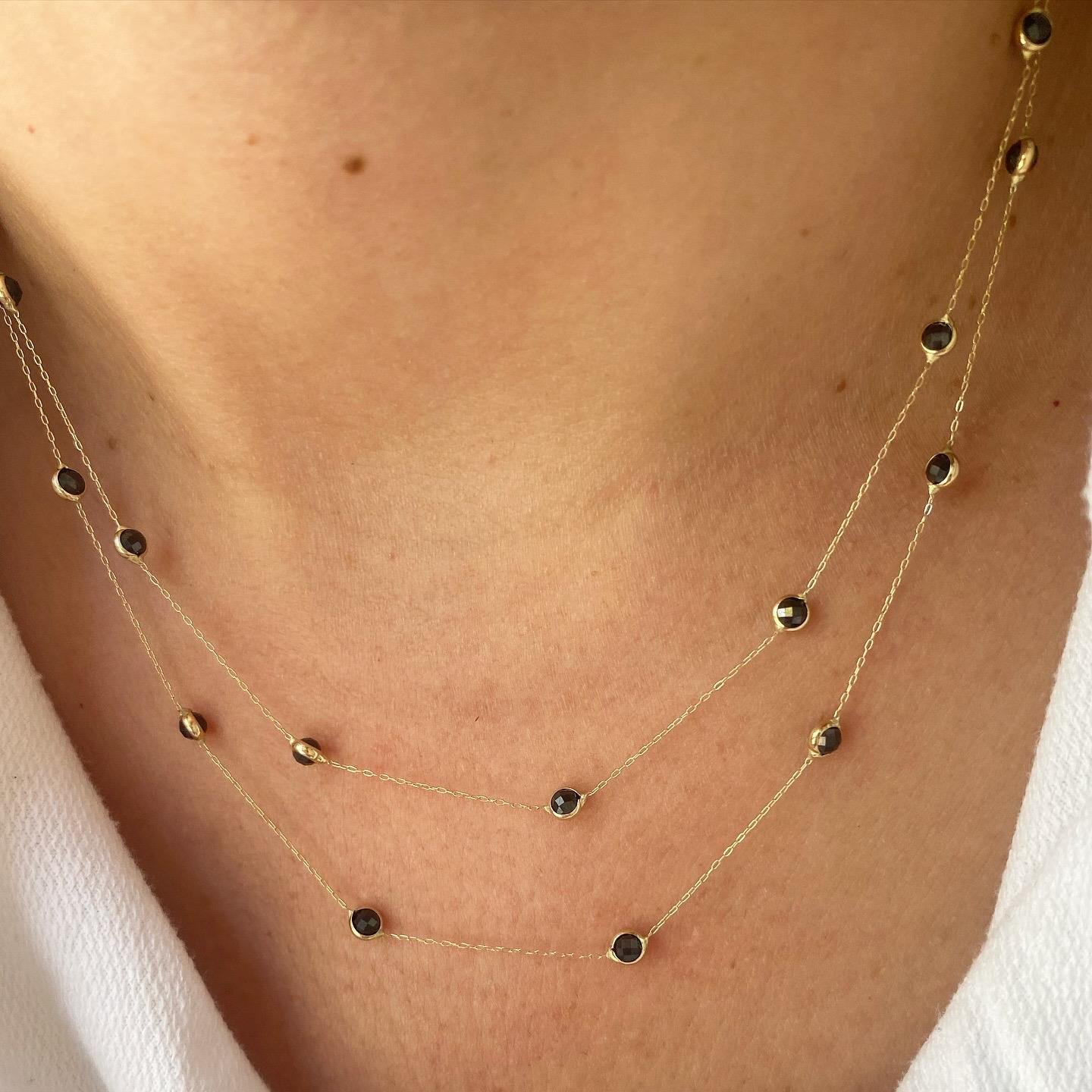 14k Altın 2 Sıra Siyah Taşlı Zincir Kolye