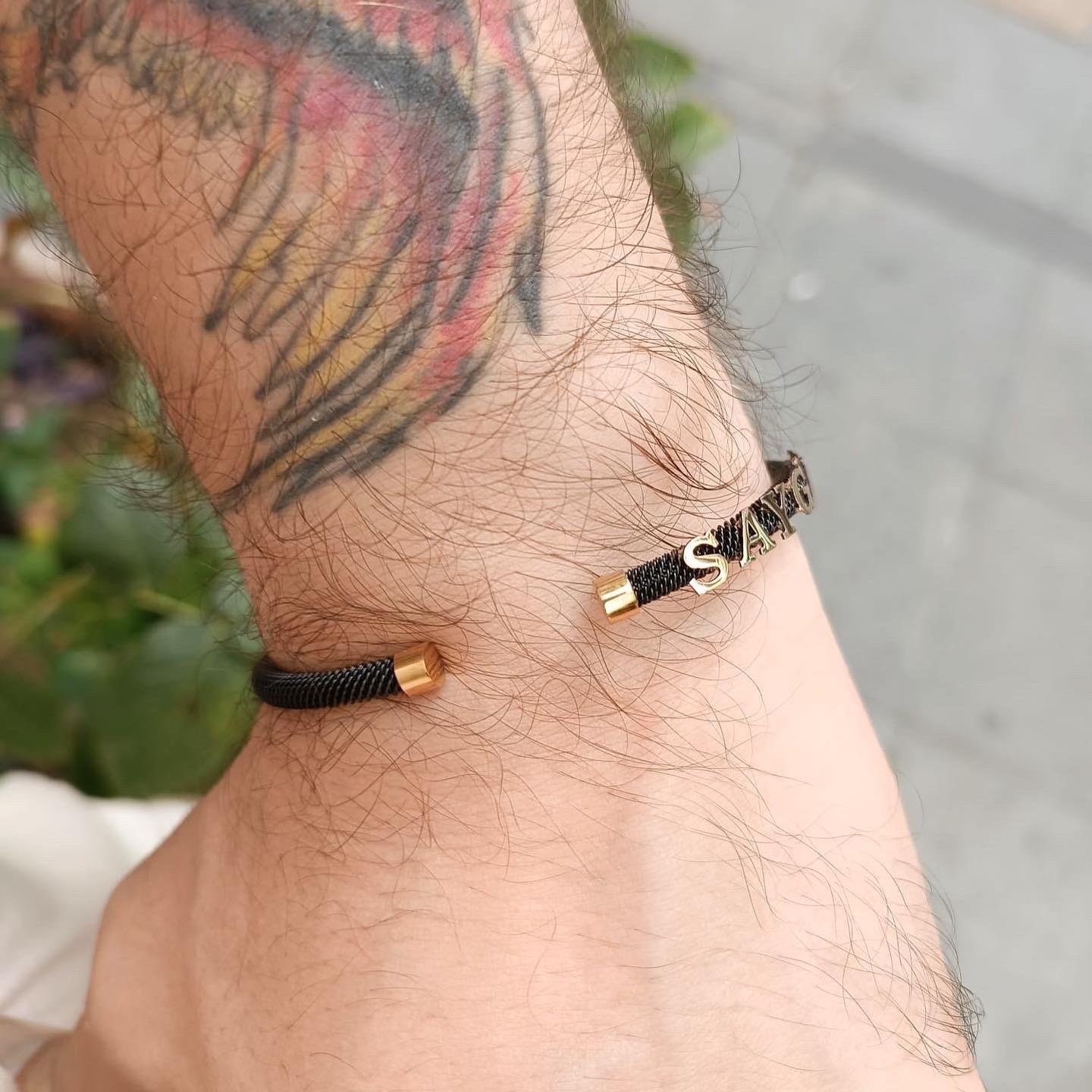 14k Altın 4Harfli Siyah Çelik Bileklik