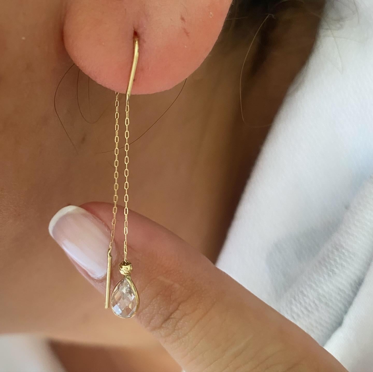 14k Altın Beyaz Damla Taşlı Küpe