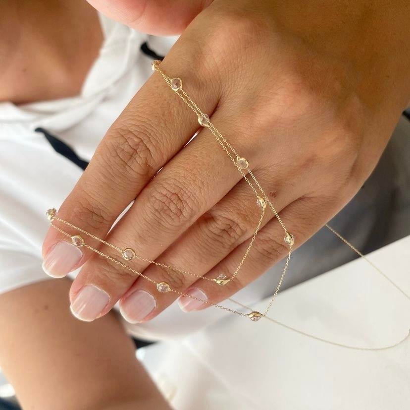 14k Altın Beyaz Taşlı İki Sıra Zincir Kolye
