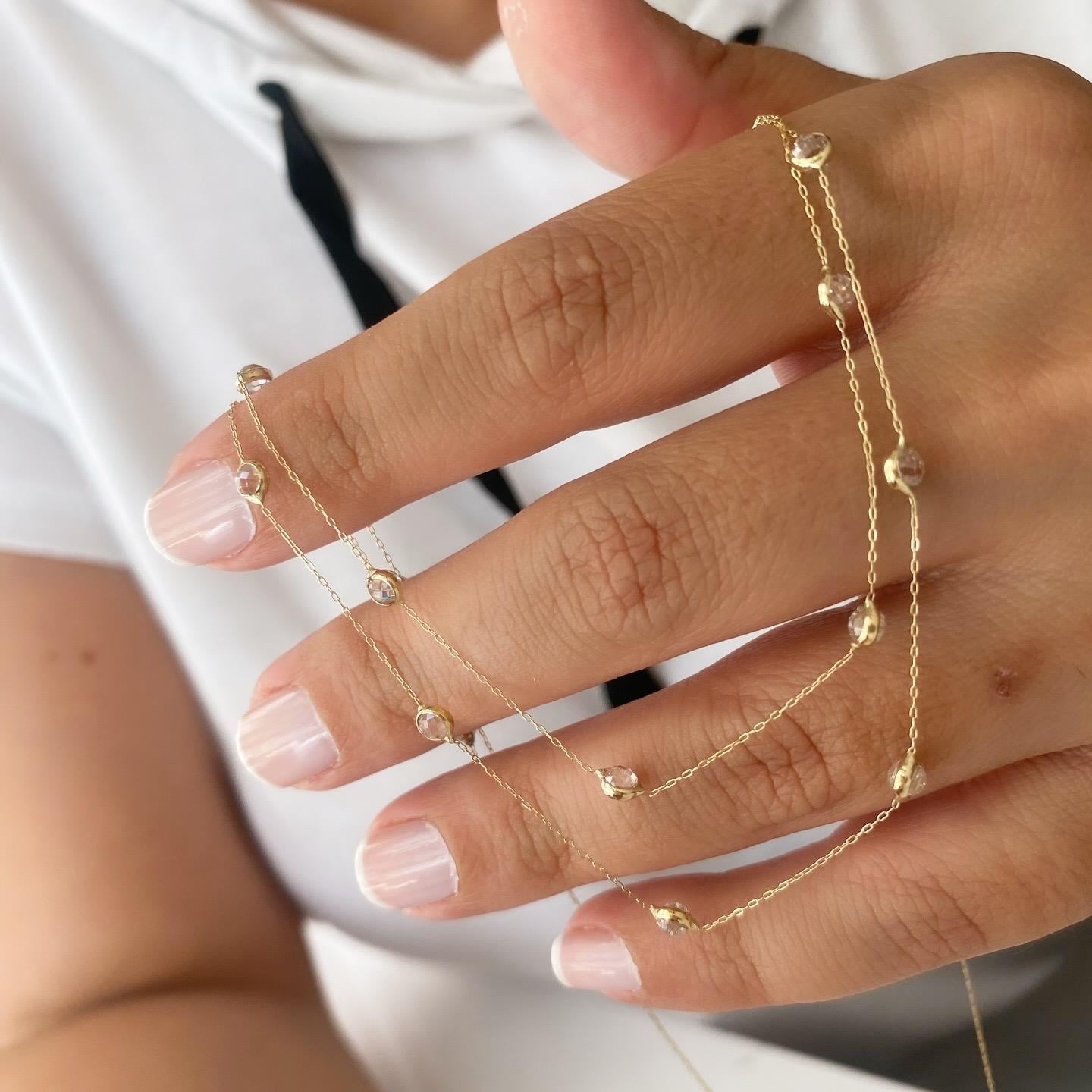 14k Altın Beyaz Taşlı İki Sıra Zincir Kolye