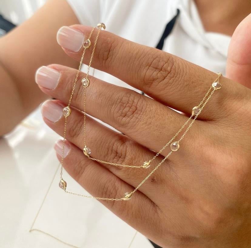 14k Altın Beyaz Taşlı İki Sıra Zincir Kolye