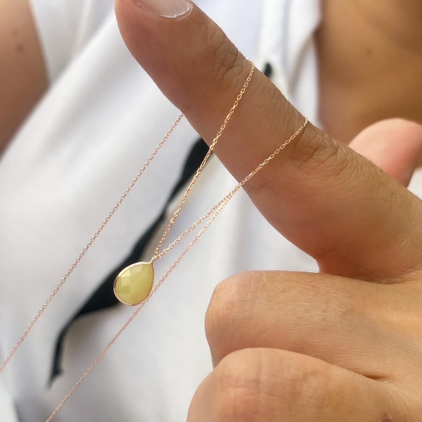 14k Altın Damla Taşlı Zincir Kolye