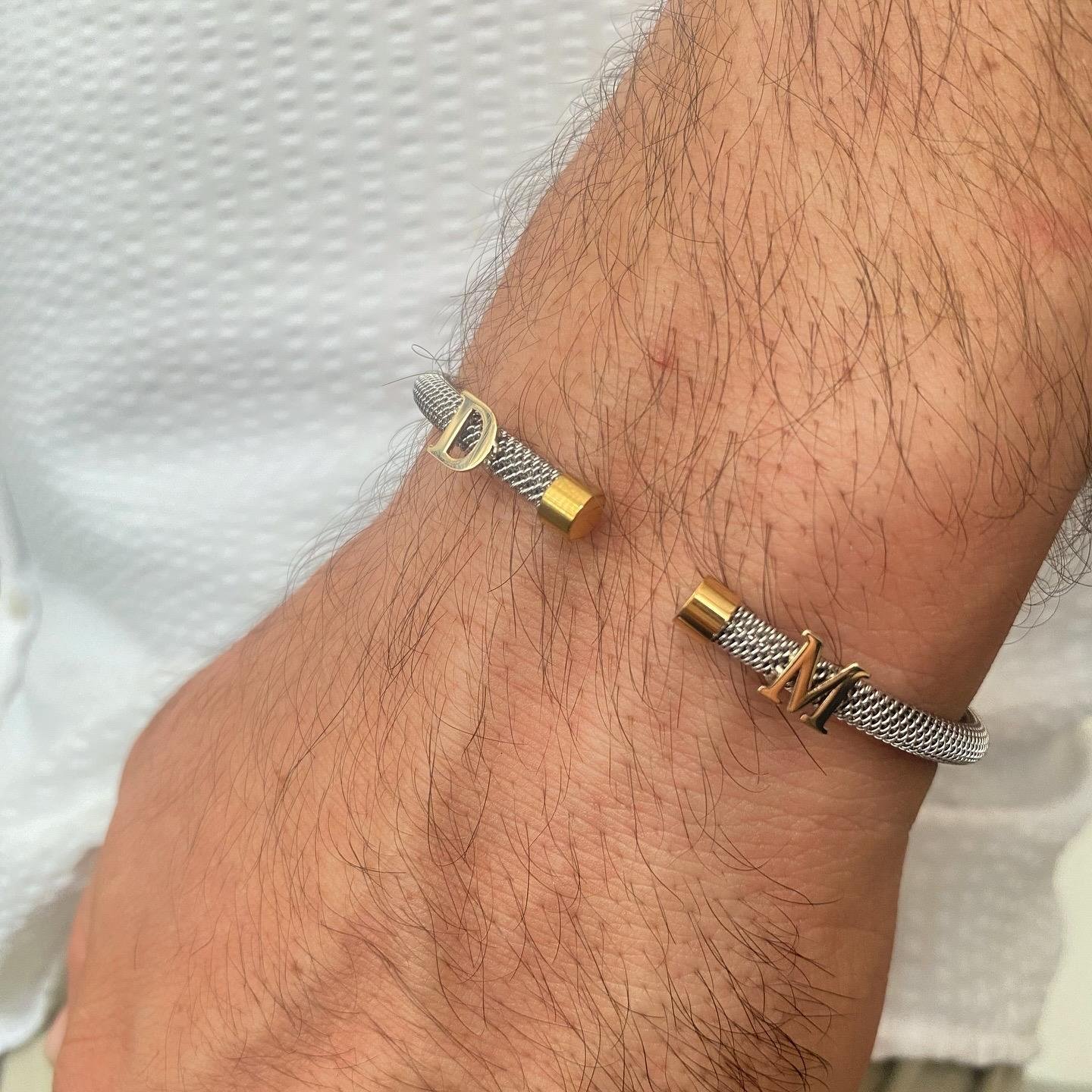 14K Altın Harf Detaylı Çelik Bileklik