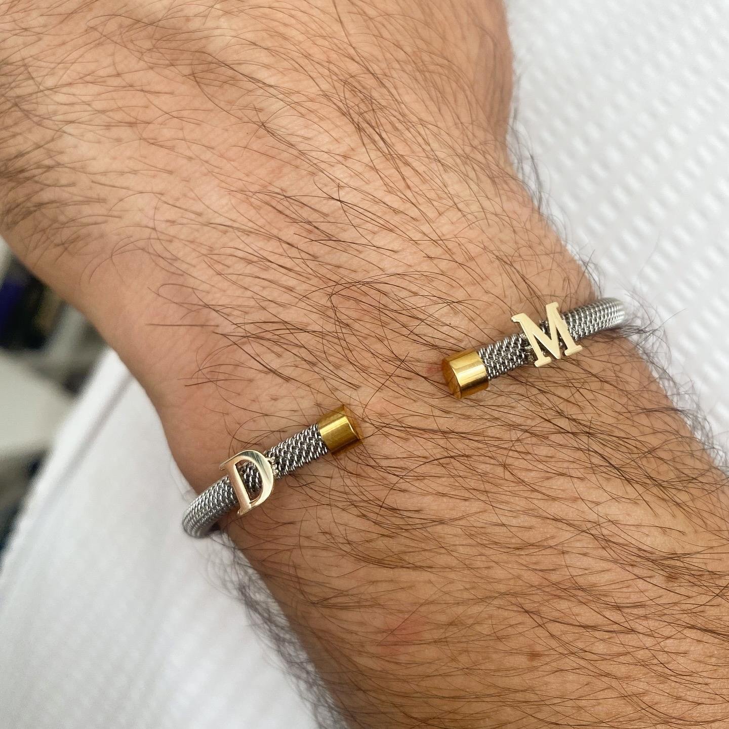 14K Altın Harf Detaylı Çelik Bileklik
