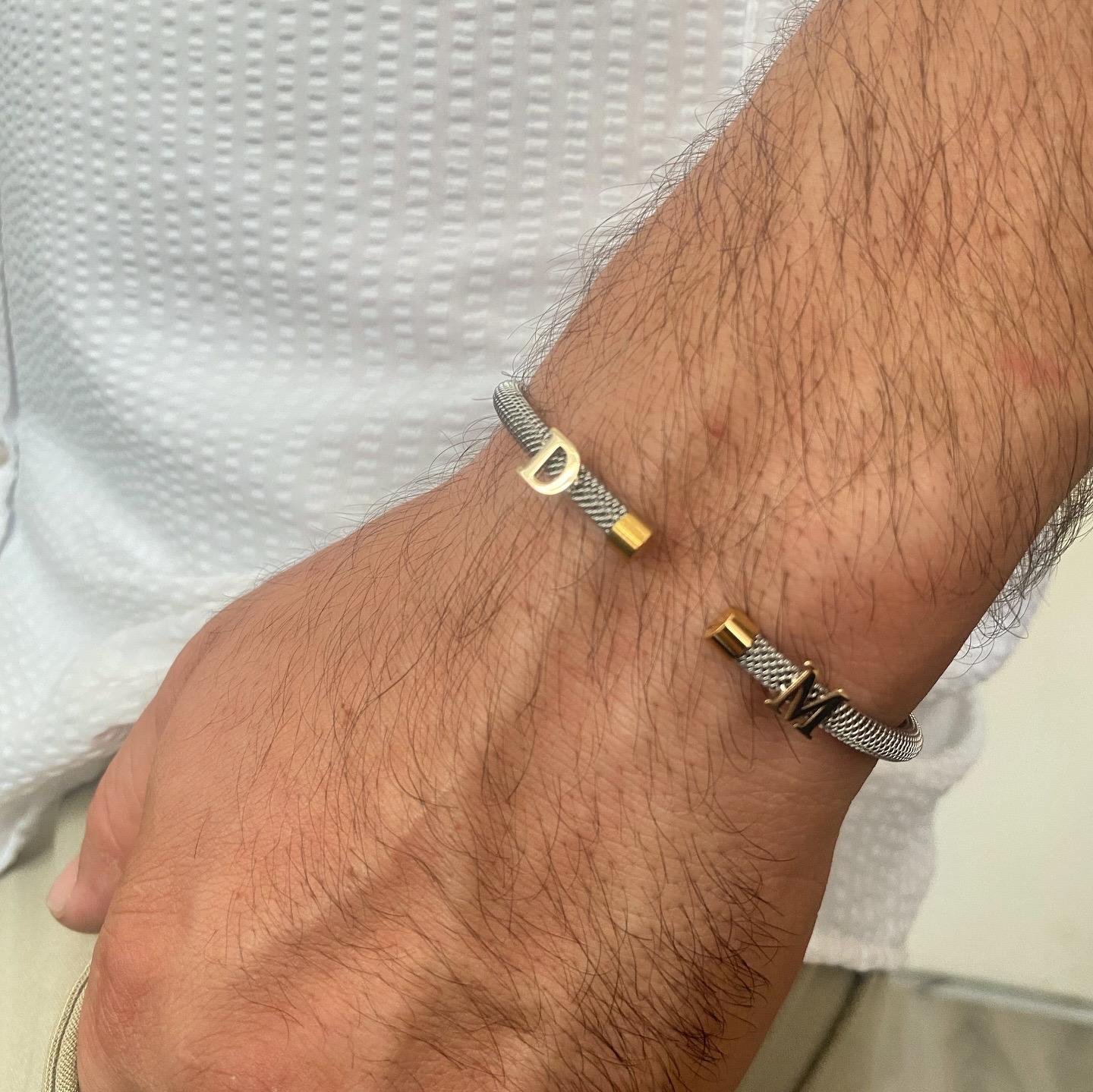 14K Altın Harf Detaylı Çelik Bileklik