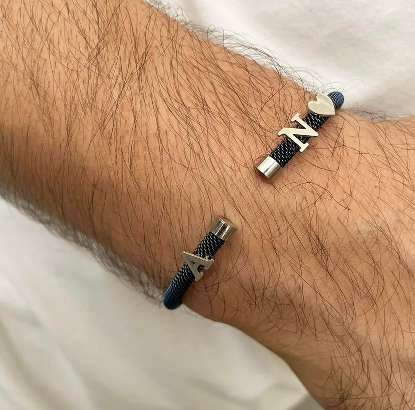 14k Altın Harfli Kalpli Beyaz Çelik Bileklik