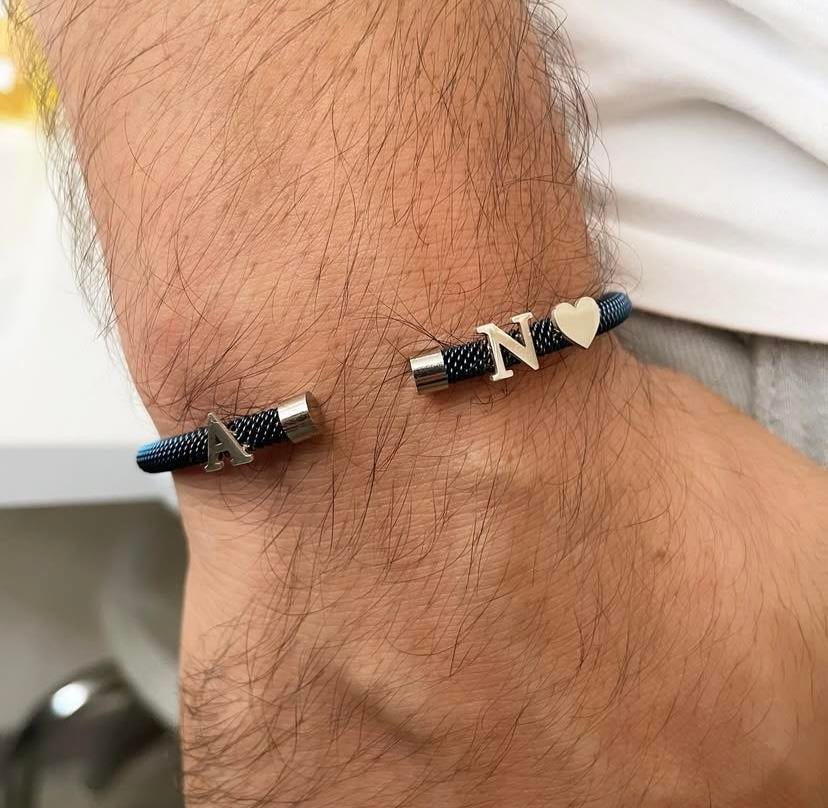 14k Altın Harfli Kalpli Beyaz Çelik Bileklik
