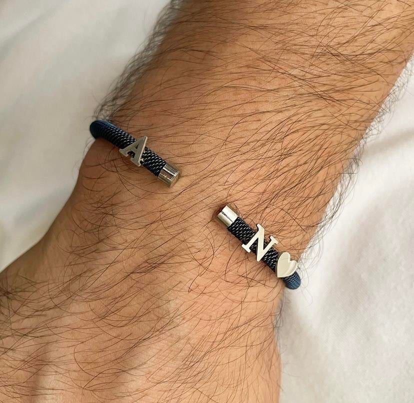14k Altın Harfli Kalpli Beyaz Çelik Bileklik