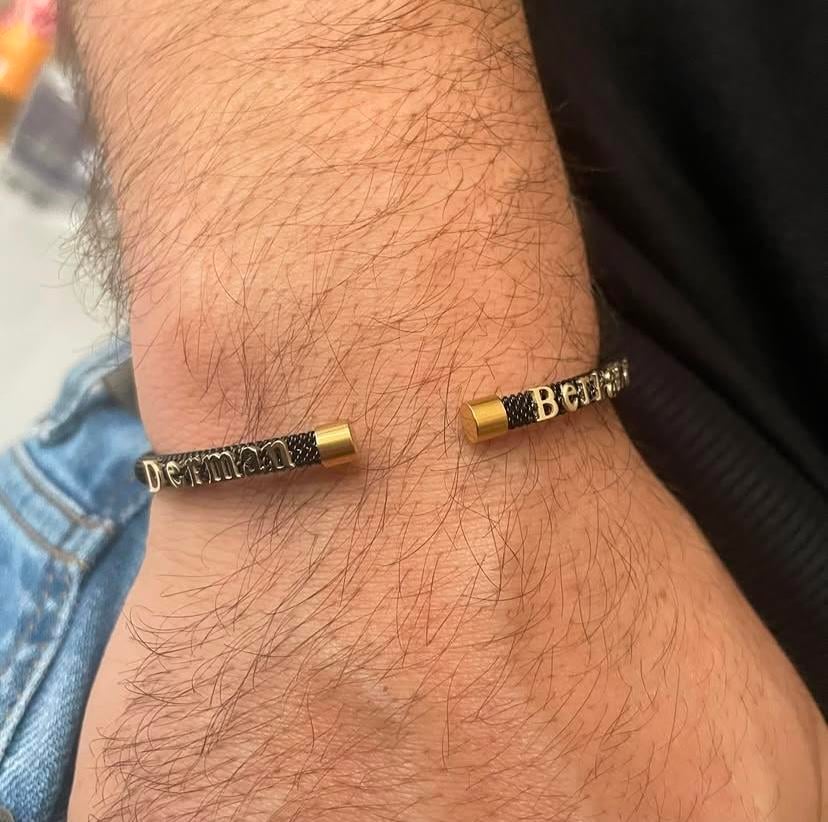 14K Altın İsimli Siyah Çelik Bileklik