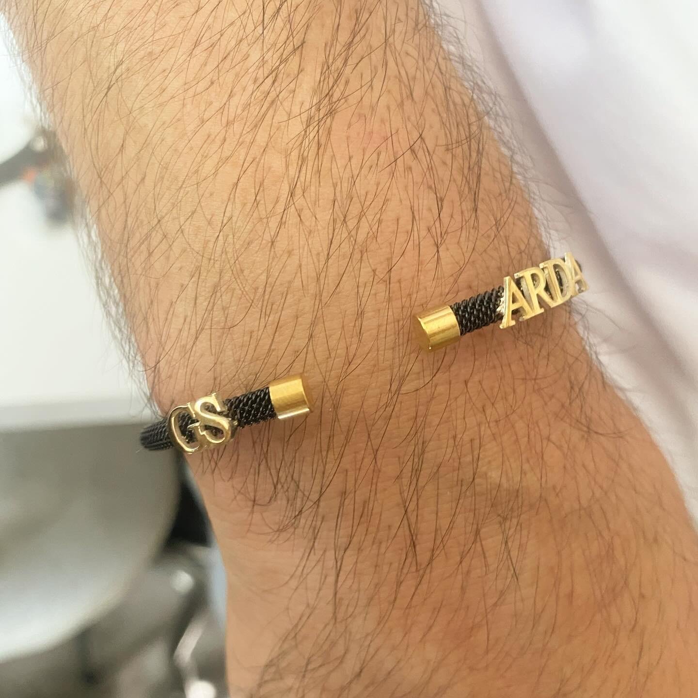 14k Altın İsimli Siyah Çelik Bileklik