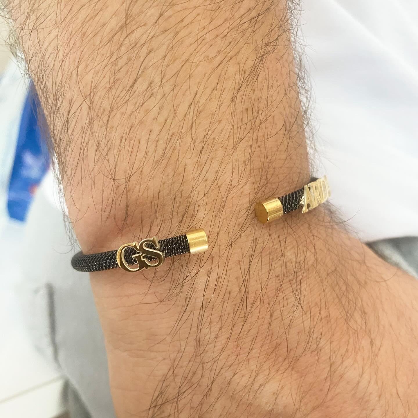 14k Altın İsimli Siyah Çelik Bileklik