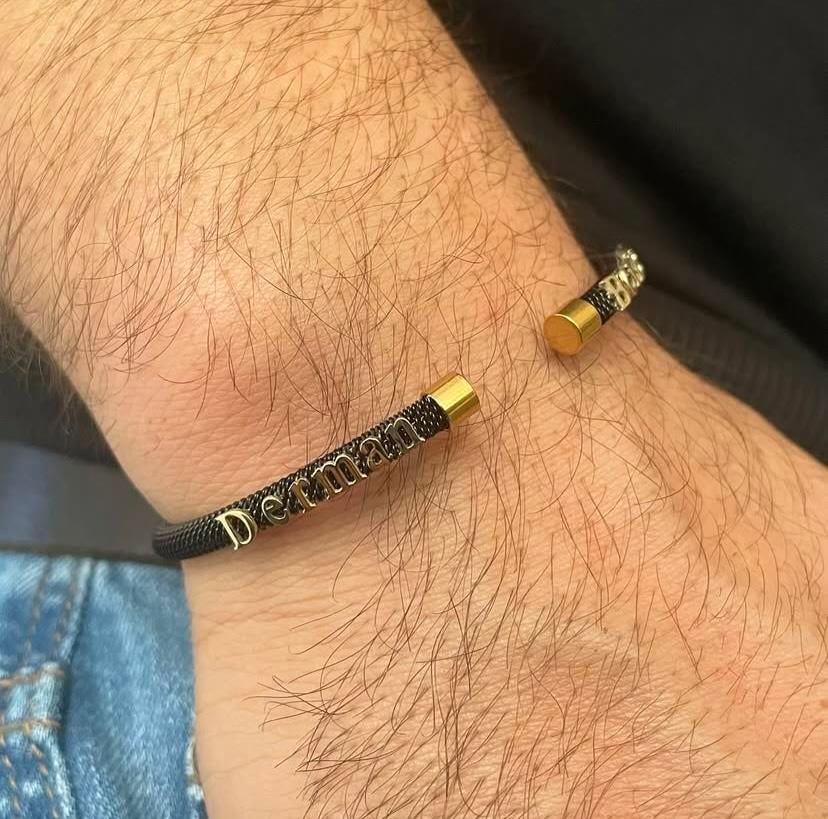 14K Altın İsimli Siyah Çelik Bileklik