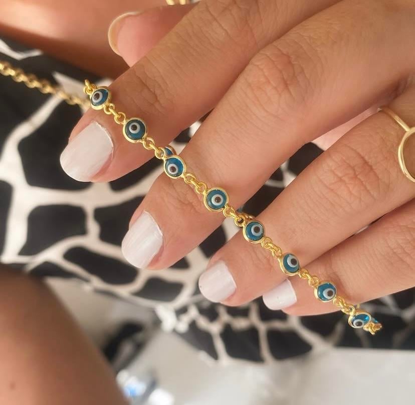 14k Altın Kaplamalı 925 Ayar Nazarlı Gümüş Bileklik