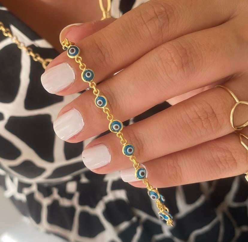 14k Altın Kaplamalı 925 Ayar Nazarlı Gümüş Bileklik