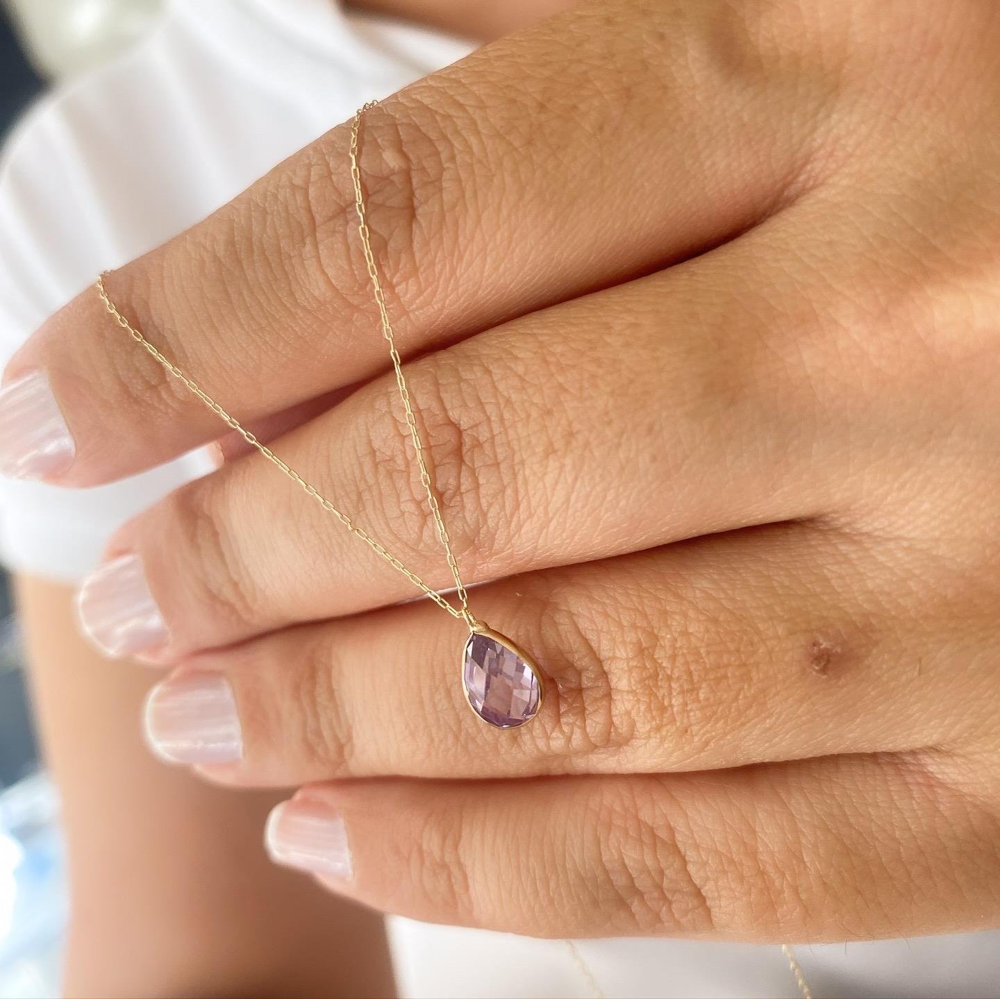 14k Altın Mor Taşlı Zincir Kolye