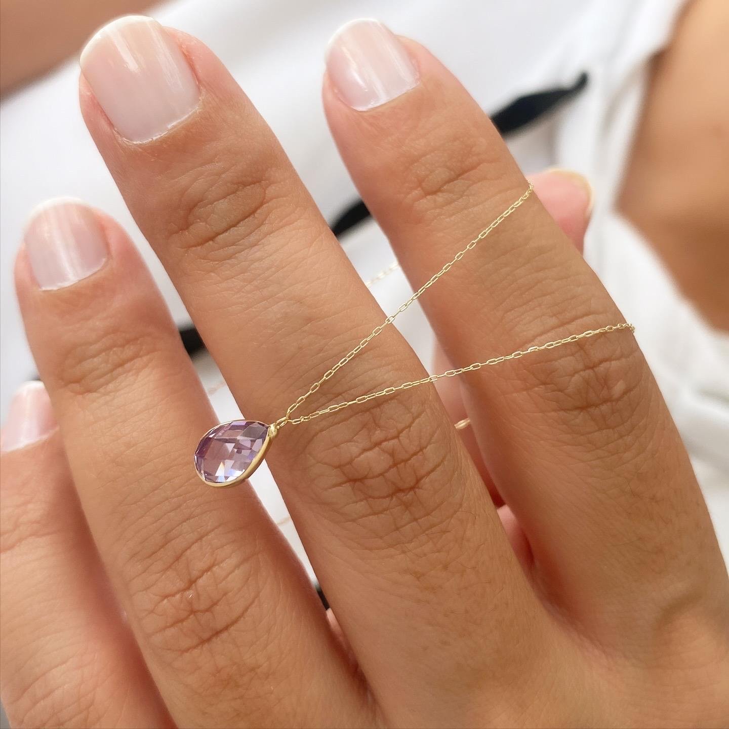 14k Altın Mor Taşlı Zincir Kolye