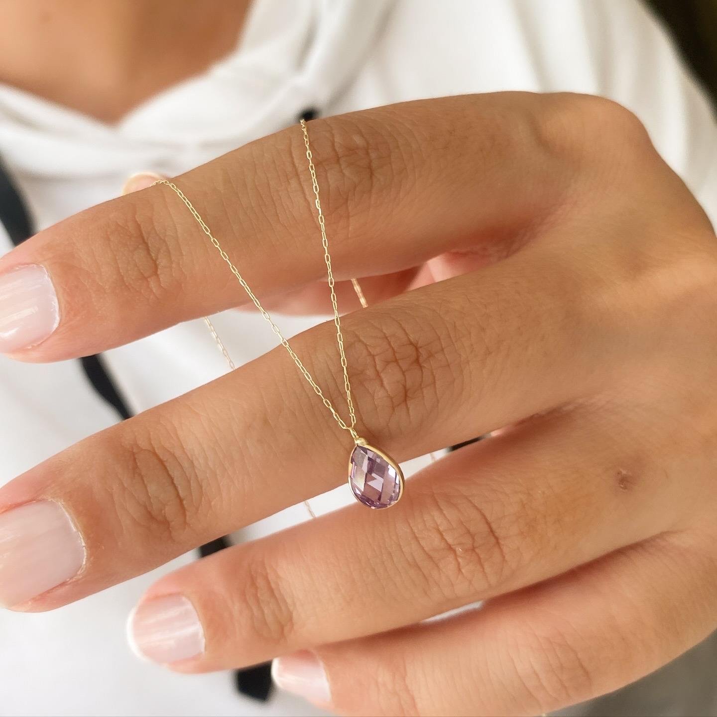 14k Altın Mor Taşlı Zincir Kolye