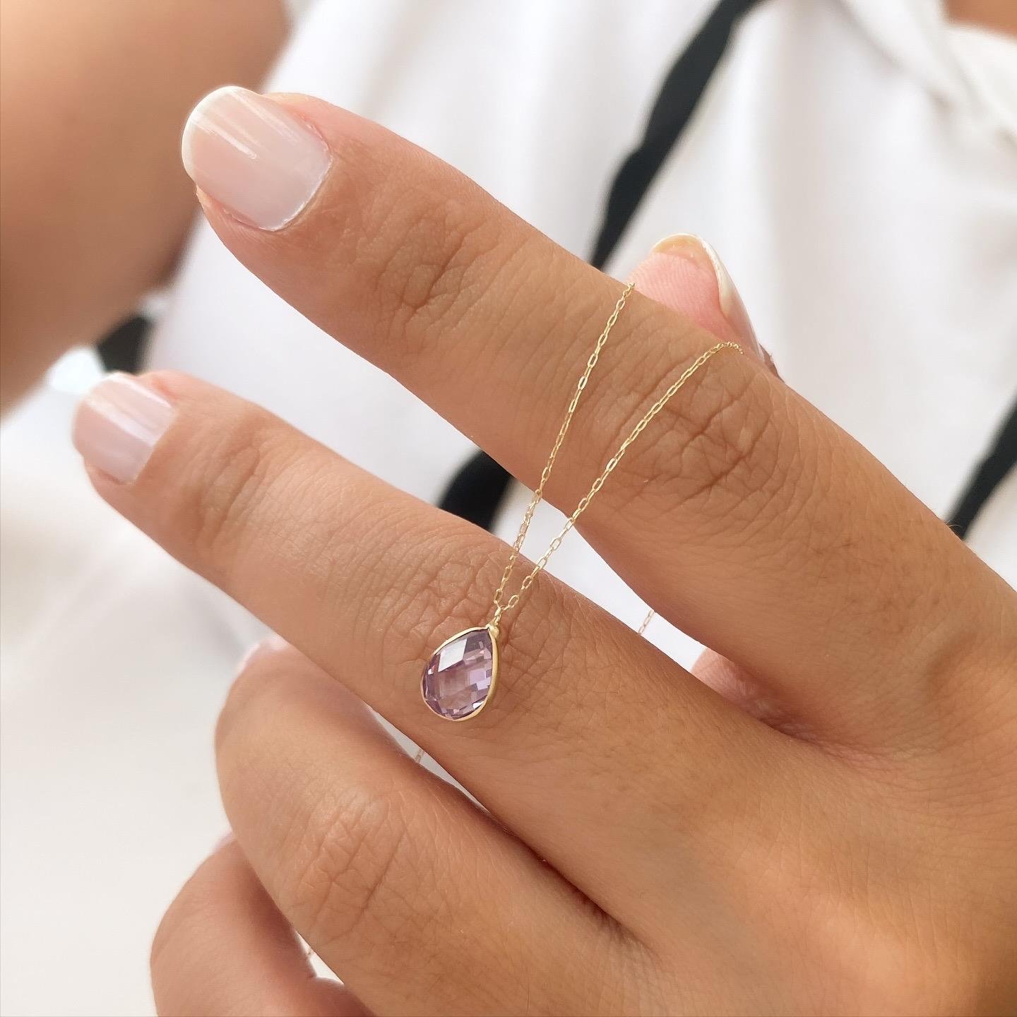 14k Altın Mor Taşlı Zincir Kolye