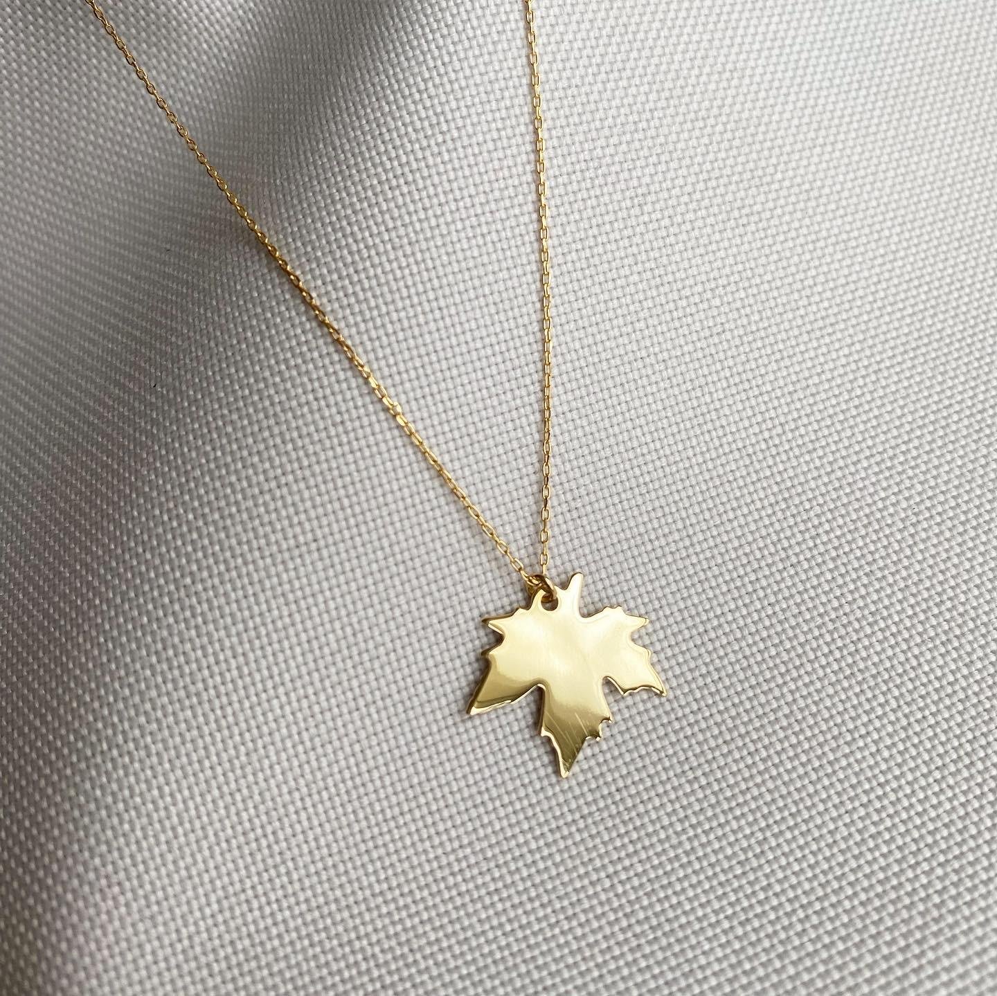14K Altın Plaka Yaprak Kolye