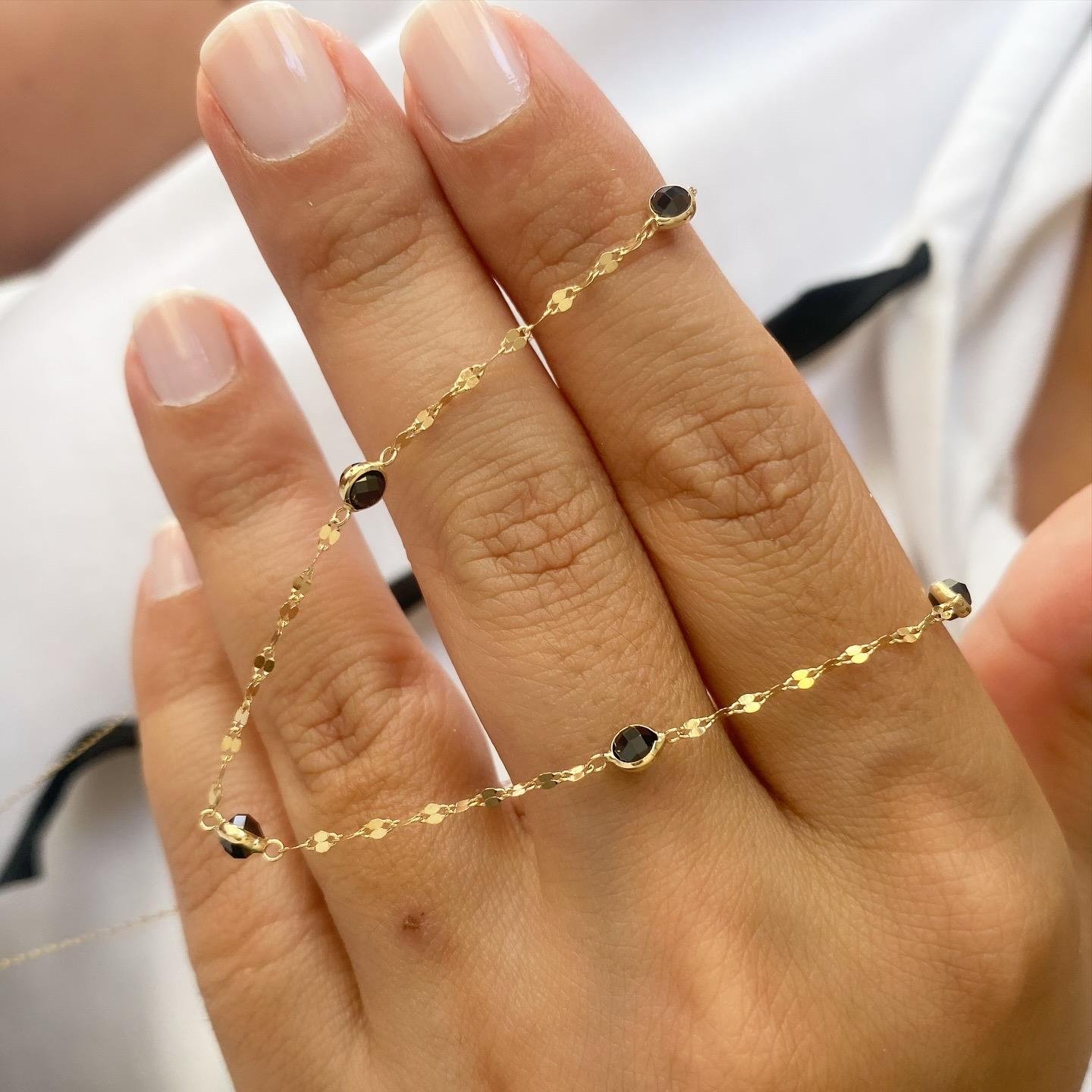 14k Altın Siyah Taşlı Zincir Kolye