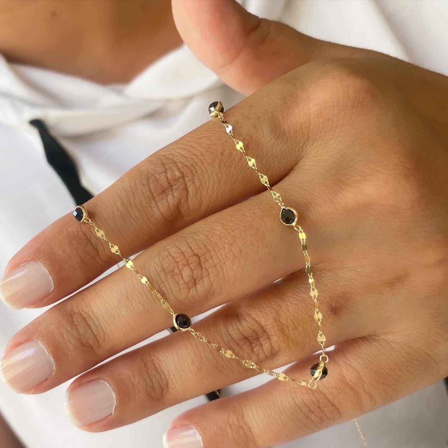 14k Altın Siyah Taşlı Zincir Kolye