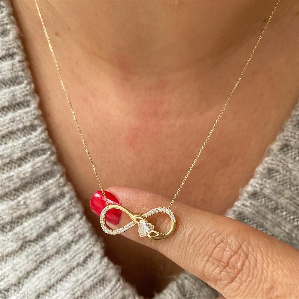 14K Altın Sonsuzluk Tektaşlı Kolye