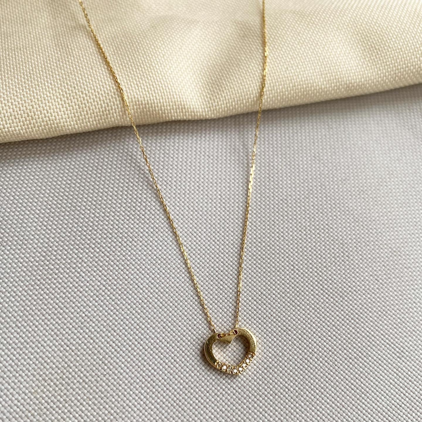 14K Altın Taşlı Kalp Kolye