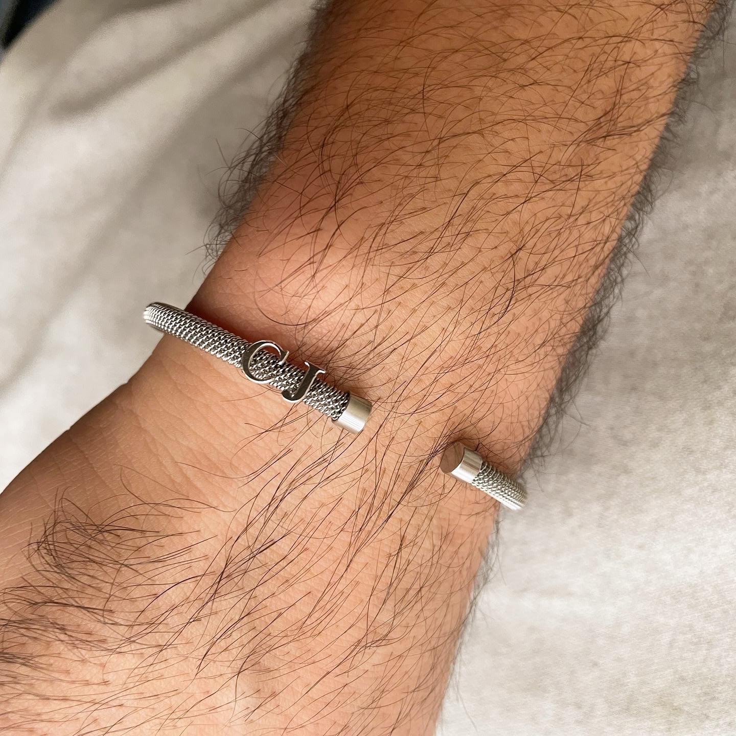 14K Beyaz Altın Harfli Beyaz Çelik Bileklik