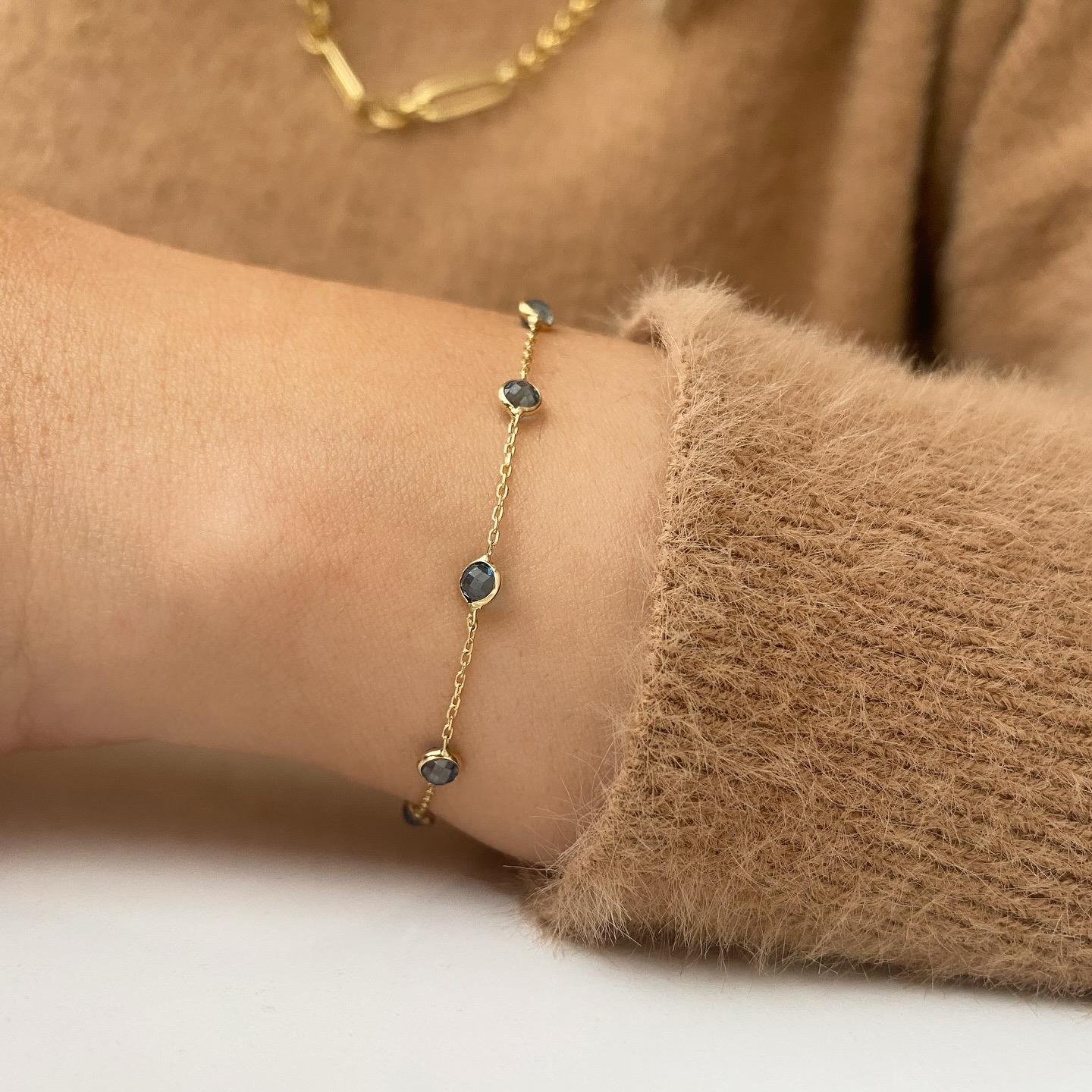 14k Safir Taşlı Altın Zincir Bileklik
