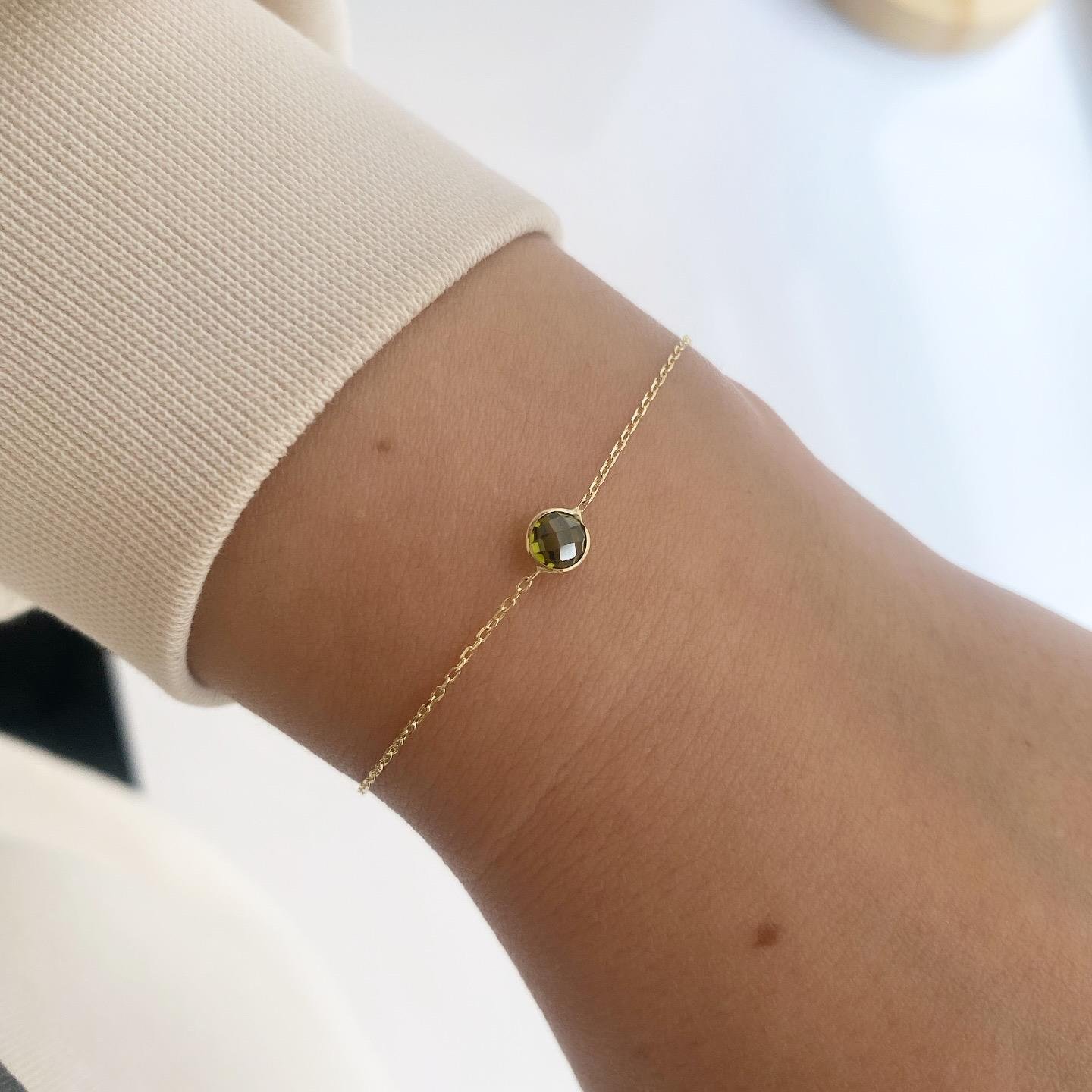 14k Tek Peridot Yeşil Taşlı Altın Zincir Bileklik