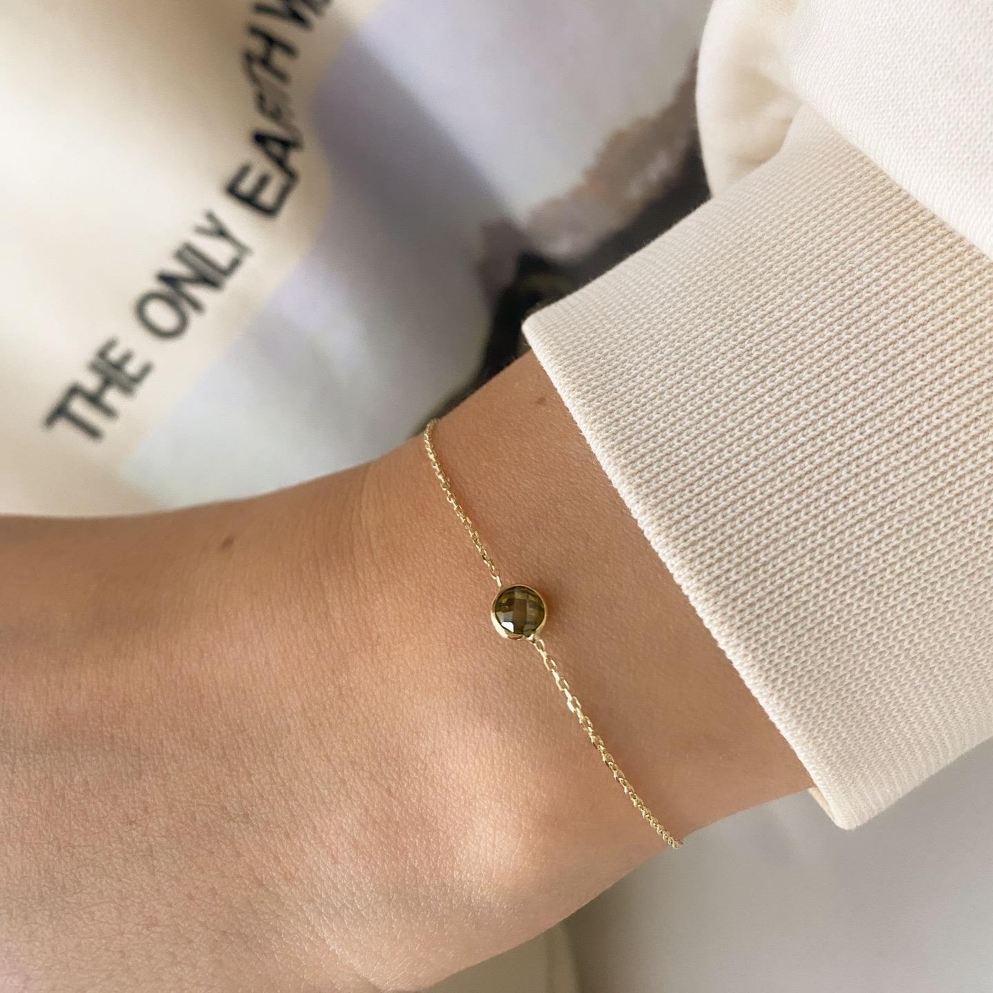 14k Tek Peridot Yeşil Taşlı Altın Zincir Bileklik