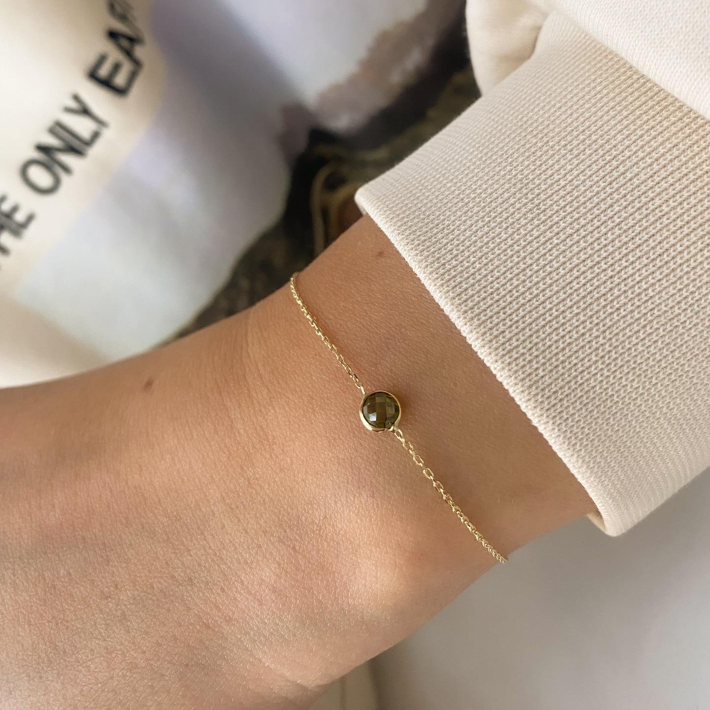 14k Tek Peridot Yeşil Taşlı Altın Zincir Bileklik
